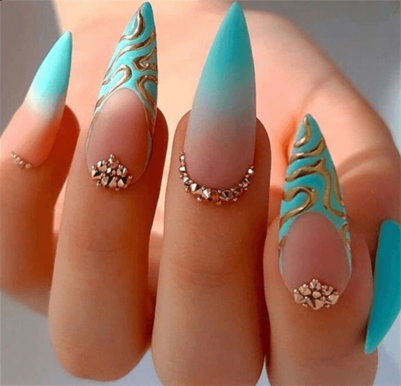 Gradient Light Green Striped Diamond Wear Nails BENNYS