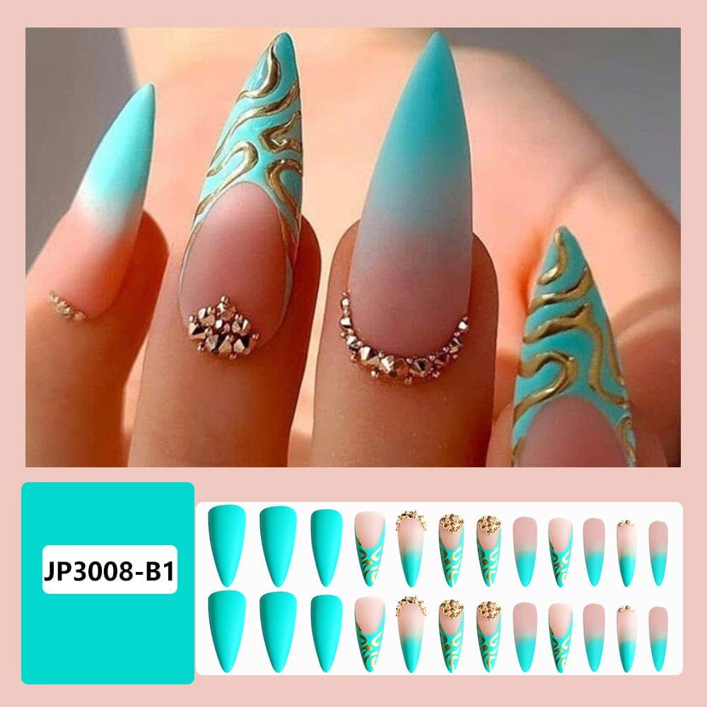 Gradient Light Green Striped Diamond Wear Nails BENNYS