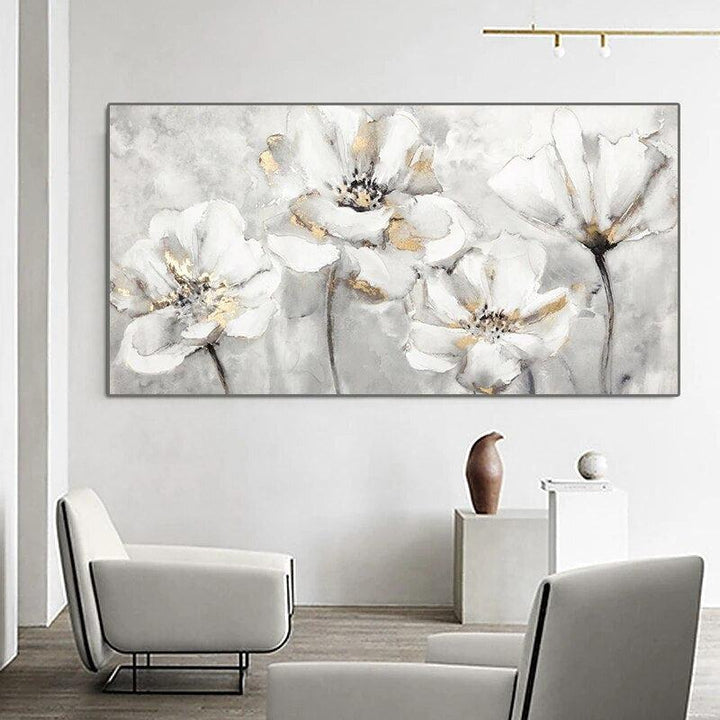 Hogar Poster Prints Canvas Painting White and Golden Modern Flower Pictures Wall Art For Office Room Cuadros Home Decor Pictures-Arlik interiors