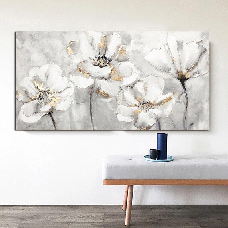 Hogar Poster Prints Canvas Painting White and Golden Modern Flower Pictures Wall Art For Office Room Cuadros Home Decor Pictures-Arlik interiors