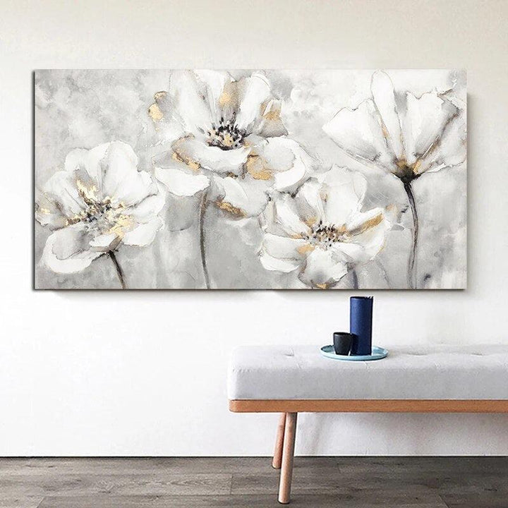 Hogar Poster Prints Canvas Painting White and Golden Modern Flower Pictures Wall Art For Office Room Cuadros Home Decor Pictures-Arlik interiors