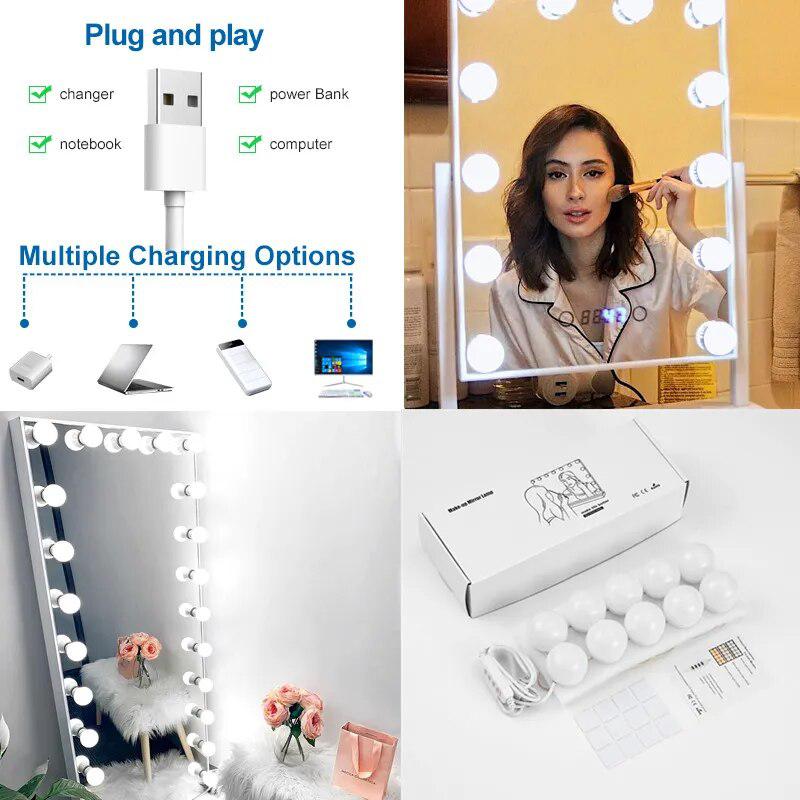 LED Make up Mirror Light Bulbs USB Hollywood Vanity Makeup Mirror Lights Bathroom Dressing Table Lighting Dimmable LED Wall Lamp-Arlik interiors