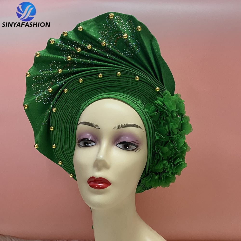 Handmade Beautiful Sinya Auto Gele Headtie Soft Light Ladies Turban Cap For Party Occasion High Quality Material BENNYS