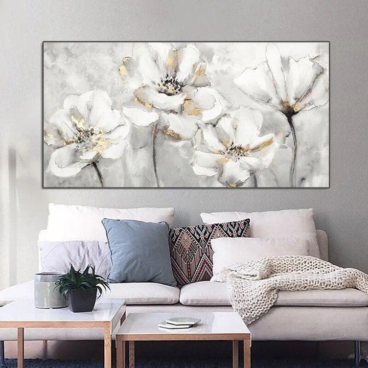 Hogar Poster Prints Canvas Painting White and Golden Modern Flower Pictures Wall Art For Office Room Cuadros Home Decor Pictures-Arlik interiors