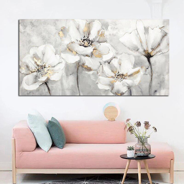 Hogar Poster Prints Canvas Painting White and Golden Modern Flower Pictures Wall Art For Office Room Cuadros Home Decor Pictures-Arlik interiors
