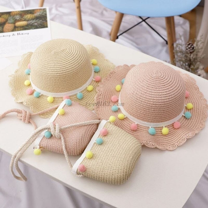 Kids Girls Large Wide Brim Straw Woven Sun Protection Beach Hat BENNYS