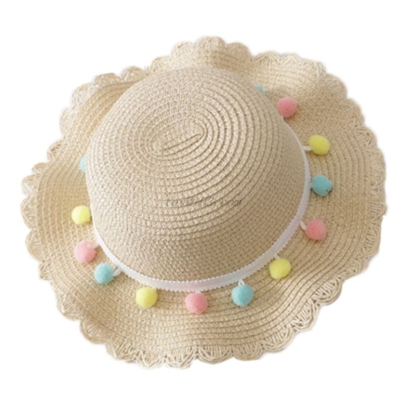 Kids Girls Large Wide Brim Straw Woven Sun Protection Beach Hat BENNYS