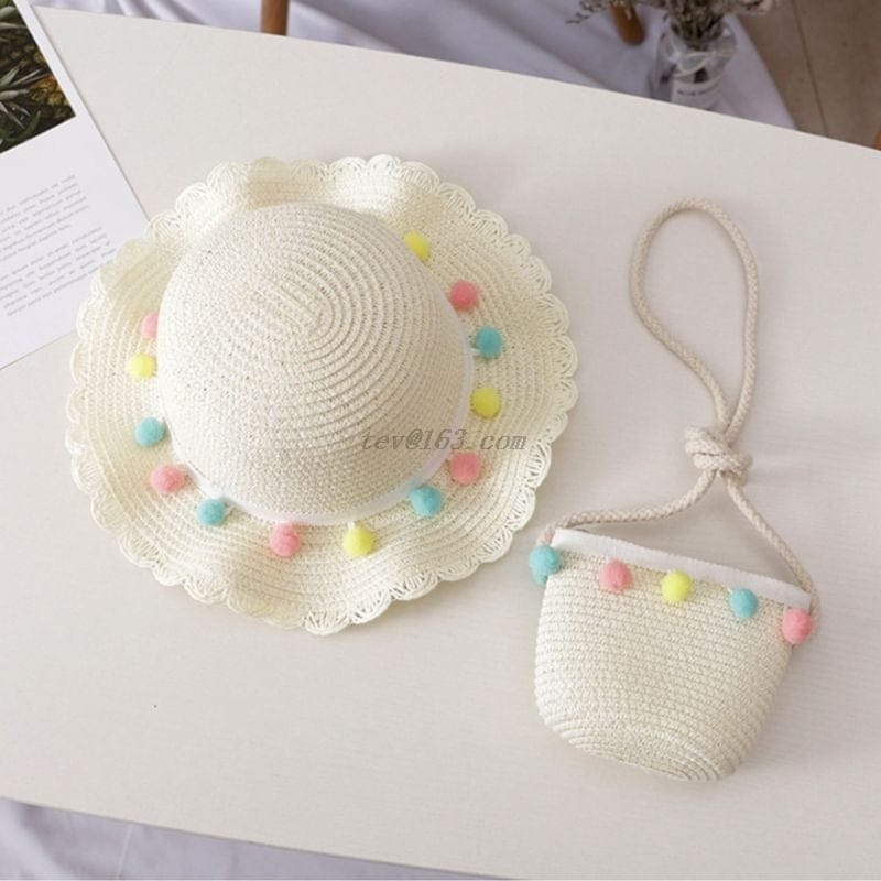 Kids Girls Large Wide Brim Straw Woven Sun Protection Beach Hat BENNYS