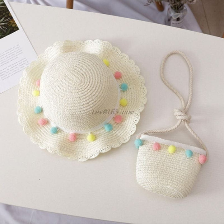 Kids Girls Large Wide Brim Straw Woven Sun Protection Beach Hat BENNYS