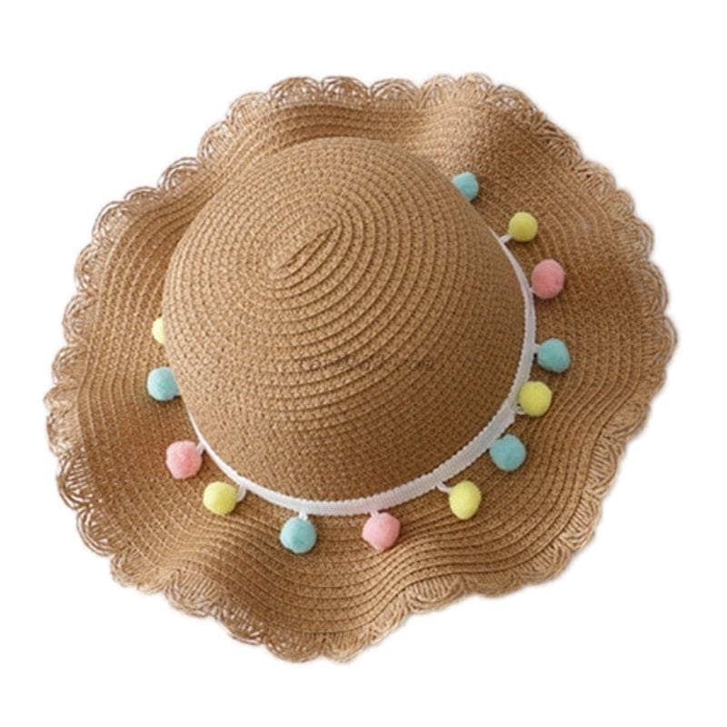 Kids Girls Large Wide Brim Straw Woven Sun Protection Beach Hat BENNYS