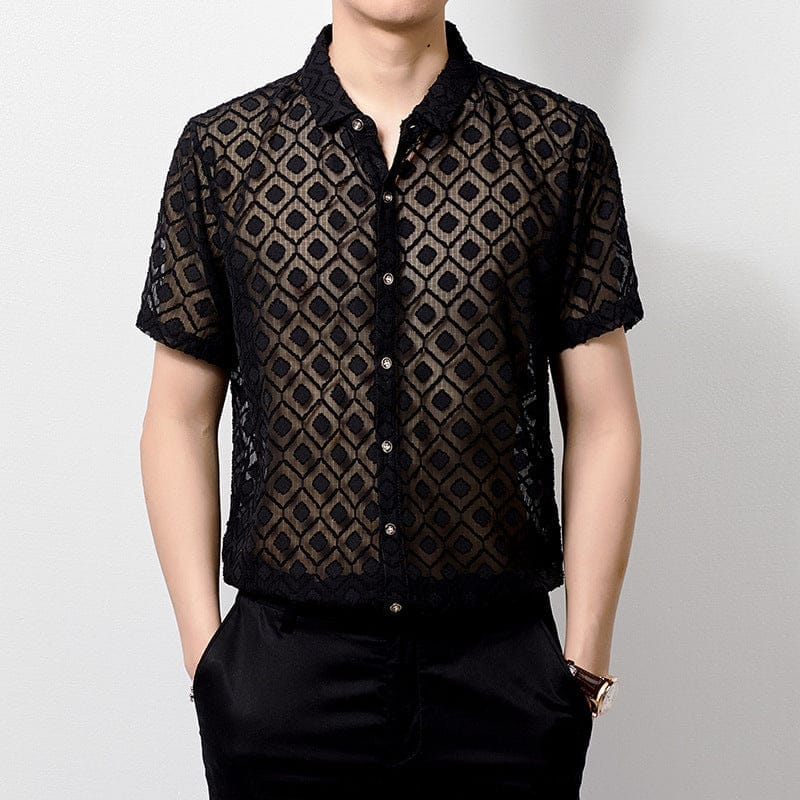 mens see through dress shirt Lace Shirts Mens Transparent Clothing Mens See Through – Bennys Beauty World