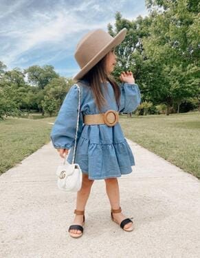 Long Sleeve Denim Princess Dress With Belt BENNYS