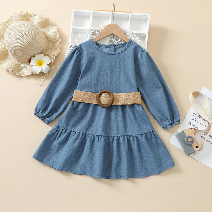 Long Sleeve Denim Princess Dress With Belt BENNYS