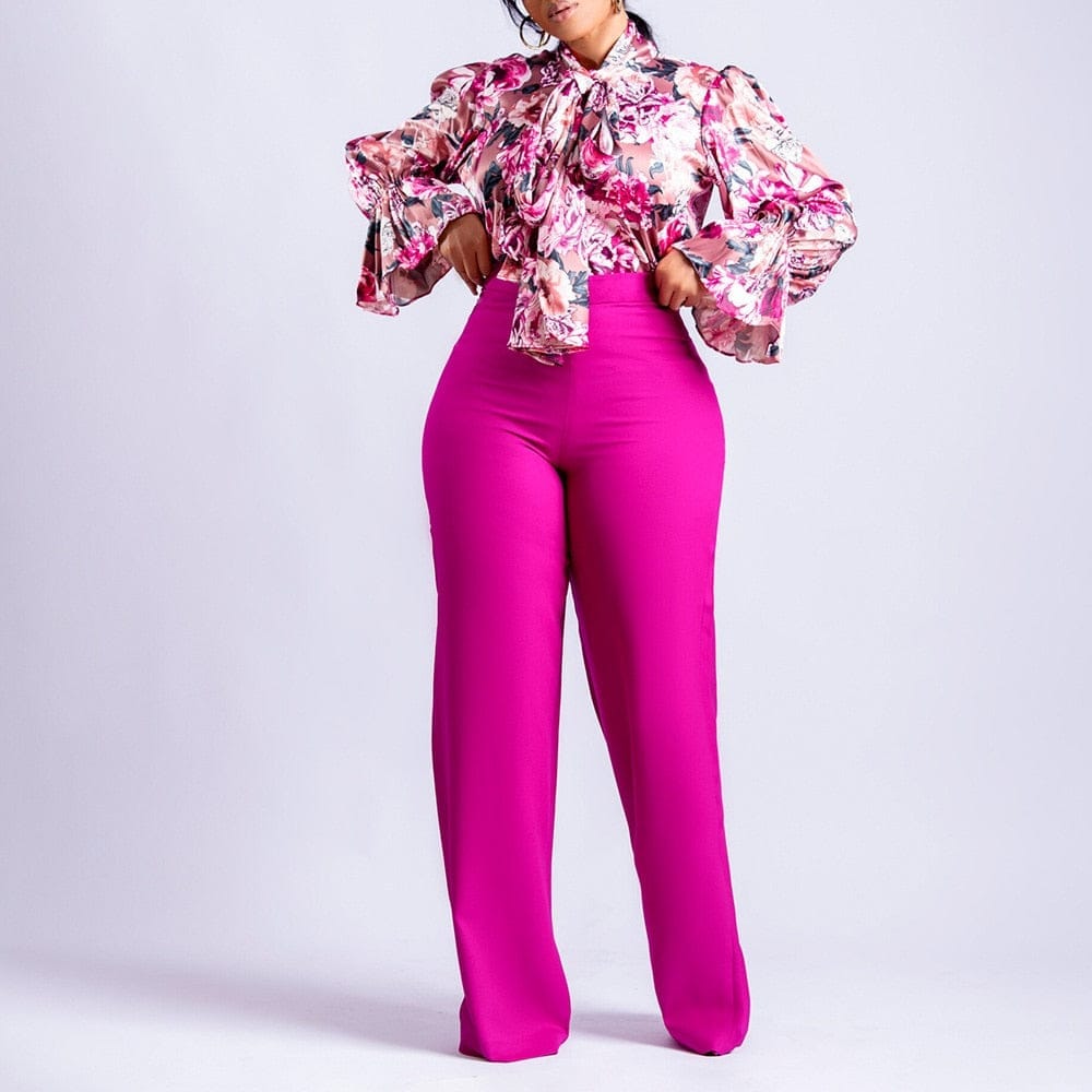 Summer 2 Piece Set Women Loose Wide Leg Pants + Plus Size Shirt Tops Suits  - Fashion