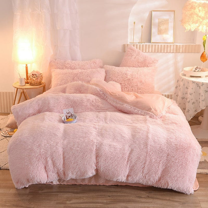 Luxury Thick Fleece Duvet Cover Queen King Winter Warm Bed Quilt Cover Pillowcase Fluffy Plush Shaggy Bedclothes Bedding Set Winter Body Keep Warm BENNYS