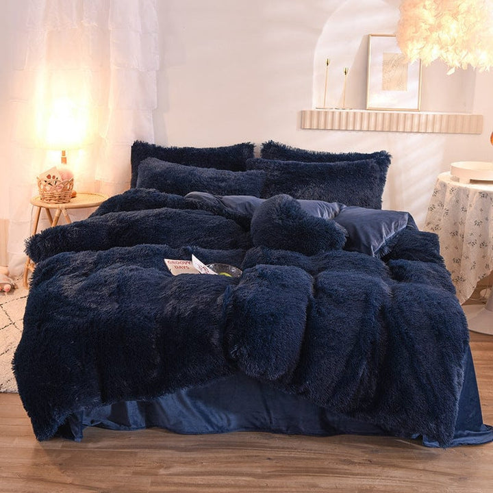 Luxury Thick Fleece Duvet Cover Queen King Winter Warm Bed Quilt Cover Pillowcase Fluffy Plush Shaggy Bedclothes Bedding Set Winter Body Keep Warm BENNYS