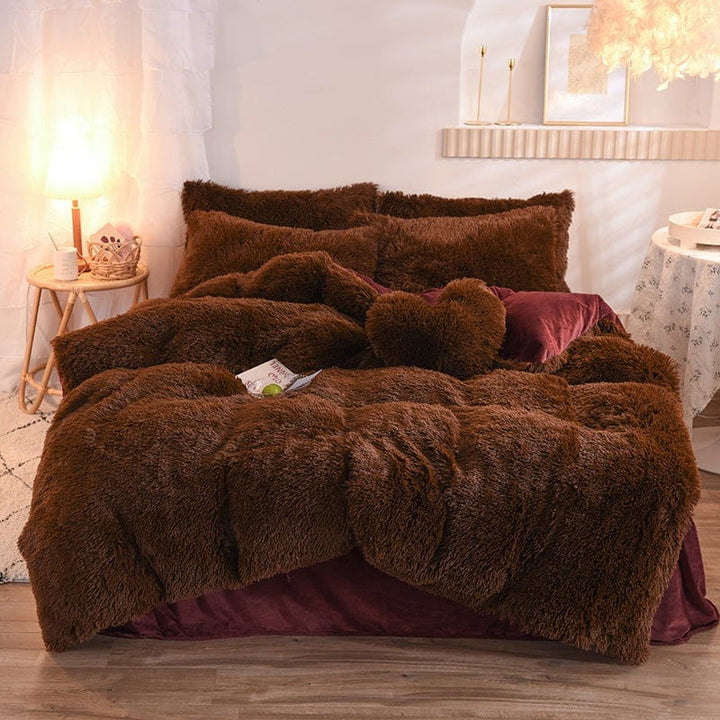 Luxury Thick Fleece Duvet Cover Queen King Winter Warm Bed Quilt Cover Pillowcase Fluffy Plush Shaggy Bedclothes Bedding Set Winter Body Keep Warm BENNYS