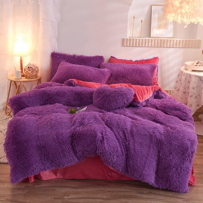 Luxury Thick Fleece Duvet Cover Queen King Winter Warm Bed Quilt Cover Pillowcase Fluffy Plush Shaggy Bedclothes Bedding Set Winter Body Keep Warm BENNYS