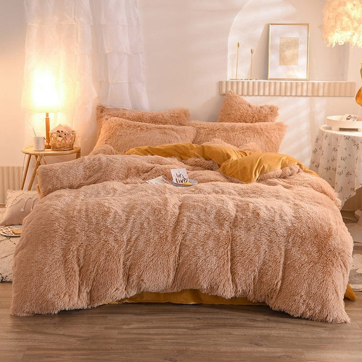 Luxury Thick Fleece Duvet Cover Queen King Winter Warm Bed Quilt Cover Pillowcase Fluffy Plush Shaggy Bedclothes Bedding Set Winter Body Keep Warm BENNYS