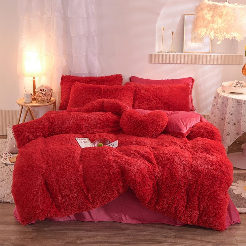 Luxury Thick Fleece Duvet Cover Queen King Winter Warm Bed Quilt Cover Pillowcase Fluffy Plush Shaggy Bedclothes Bedding Set Winter Body Keep Warm BENNYS