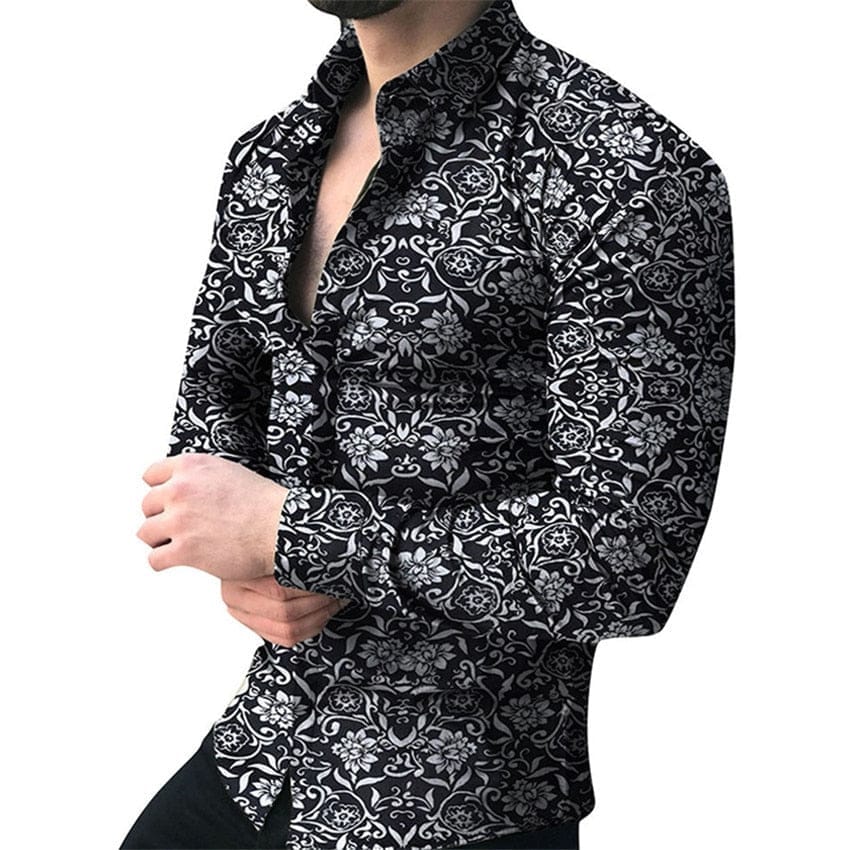 Mens black floral best sale shirt