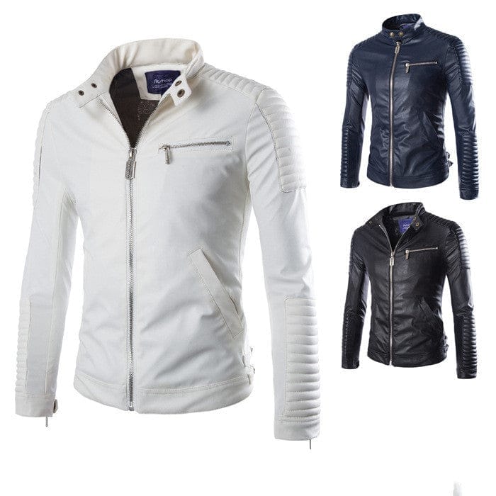Men's Solid Color Leather Jacket Motorcycle Leather Jacket Men's BENNYS