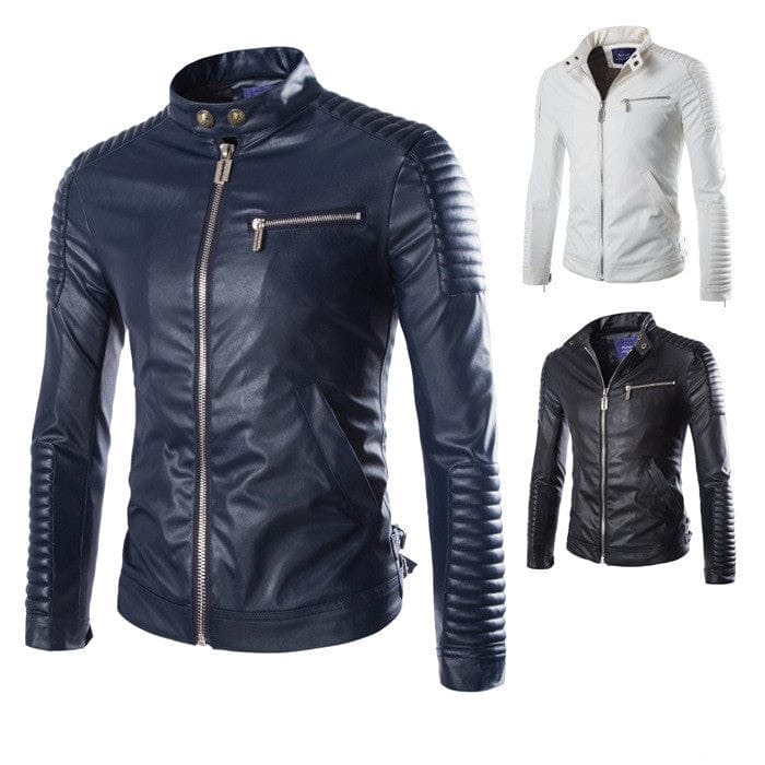 Men's Solid Color Leather Jacket Motorcycle Leather Jacket Men's BENNYS