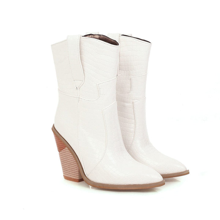 New Pointed Short Tube Female Leather Boots Square Heel Knight Boots BENNYS