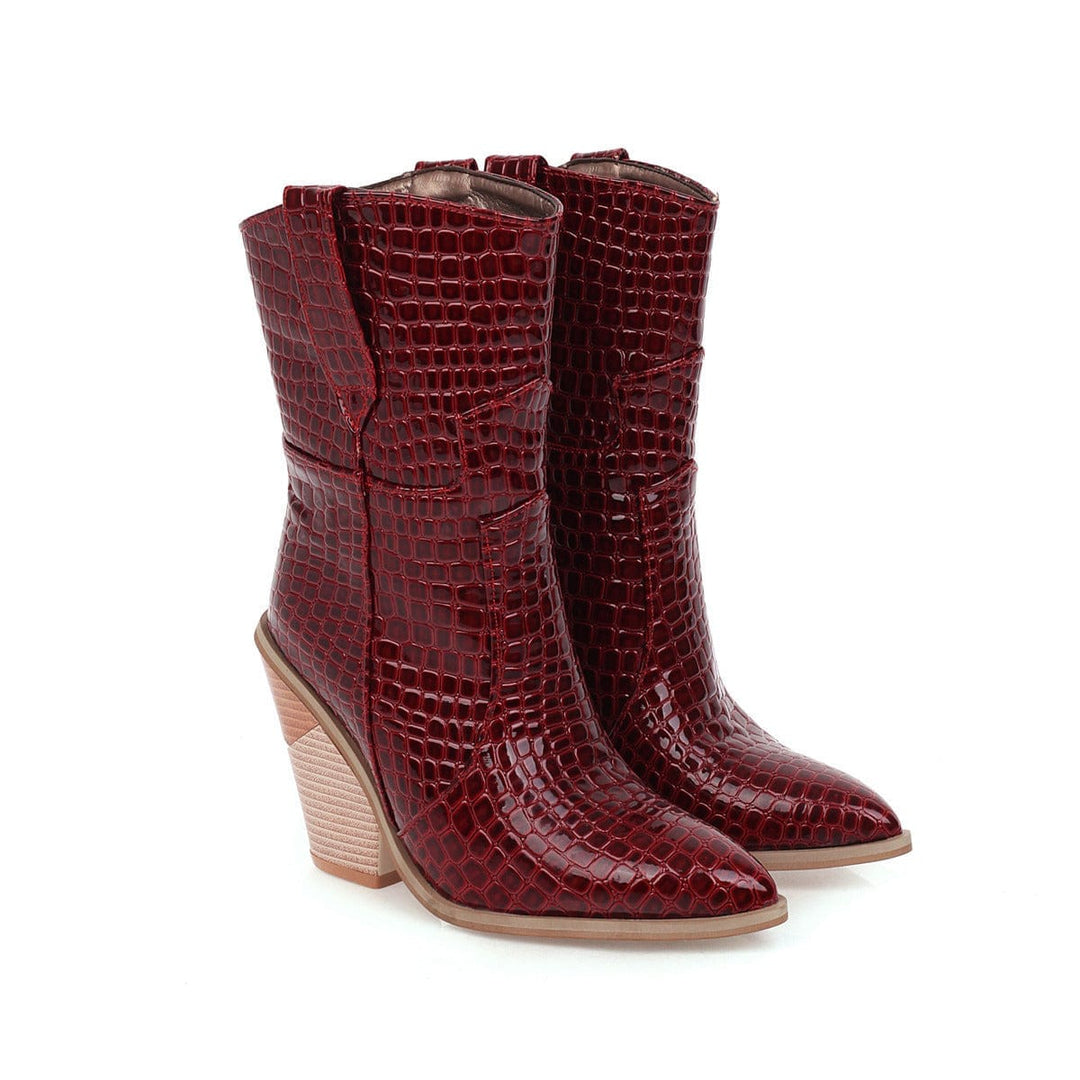 New Pointed Short Tube Female Leather Boots Square Heel Knight Boots BENNYS