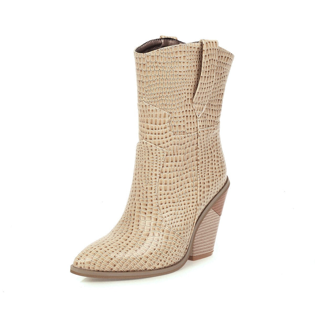 New Pointed Short Tube Female Leather Boots Square Heel Knight Boots BENNYS