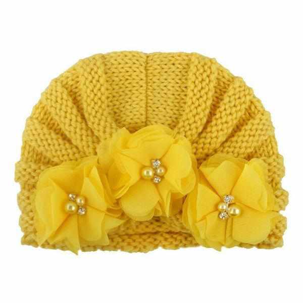 Newborn Baby Girl Knitted Bead Turban Hat Hair Band Beanie Head Wear Cap BENNYS