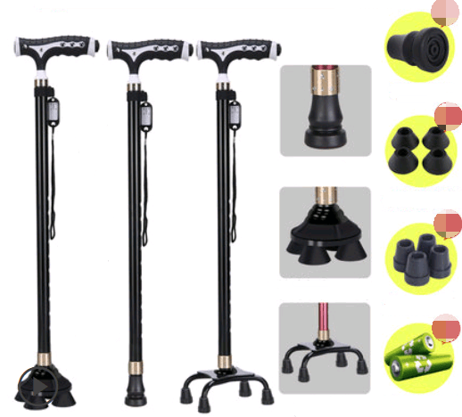 Old man's walking stick, old man, walking stick, light cane, four-legged, multi-function, walking, non-slip, walking stick, telescopic lamp BENNYS