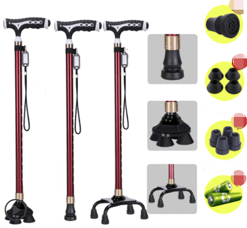 Old man's walking stick, old man, walking stick, light cane, four-legged, multi-function, walking, non-slip, walking stick, telescopic lamp BENNYS