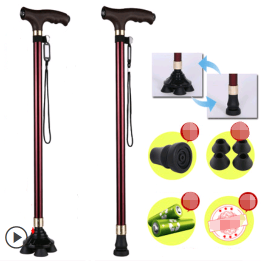 Old man's walking stick, old man, walking stick, light cane, four-legged, multi-function, walking, non-slip, walking stick, telescopic lamp BENNYS