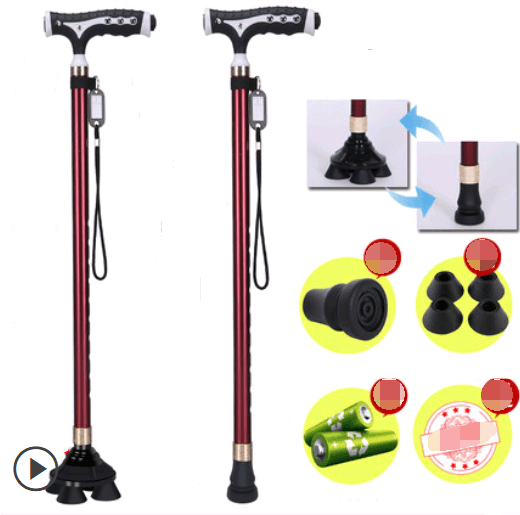 Old man's walking stick, old man, walking stick, light cane, four-legged, multi-function, walking, non-slip, walking stick, telescopic lamp BENNYS