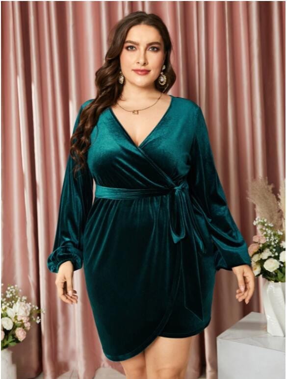 plus size velvet mini dress Plus Size 2022 Elegant Women Velvet Mini Dress – Bennys Beauty World