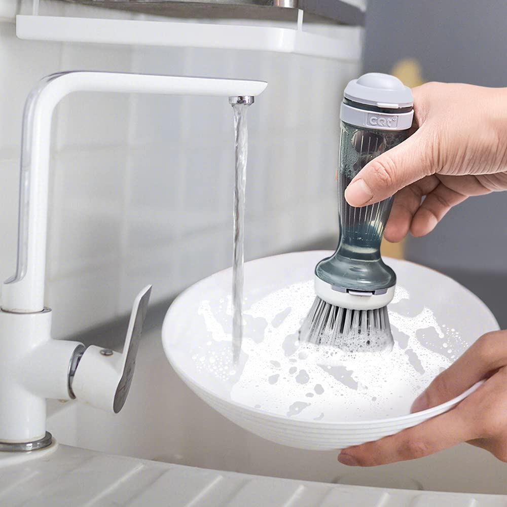 Pot Brush Dish Scrub Brush With Soap Dispenser Kitchen Brush 2 Refills BENNYS