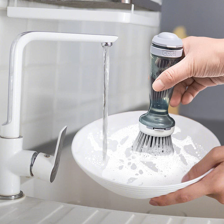 Pot Brush Dish Scrub Brush With Soap Dispenser Kitchen Brush 2 Refills BENNYS