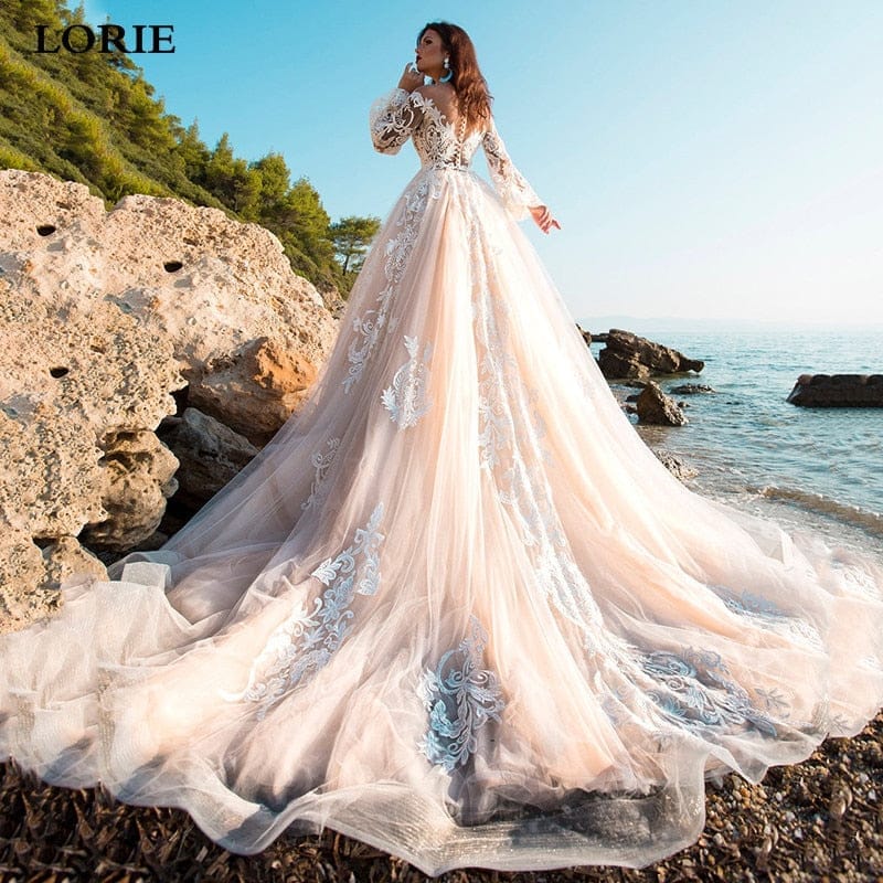 Princess Wedding Dress A Line Lace Bridal Dress With Long Train – Bennys  Beauty World