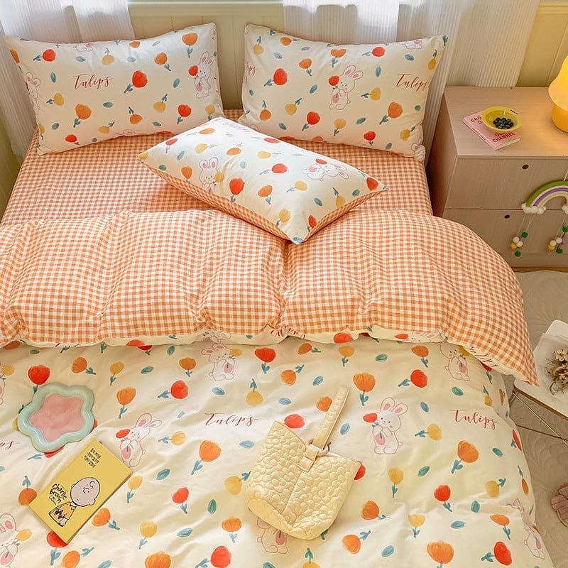 Printed Cartoon Girl  Quilt Cover Cotton Four-piece Bed Sheet BENNYS