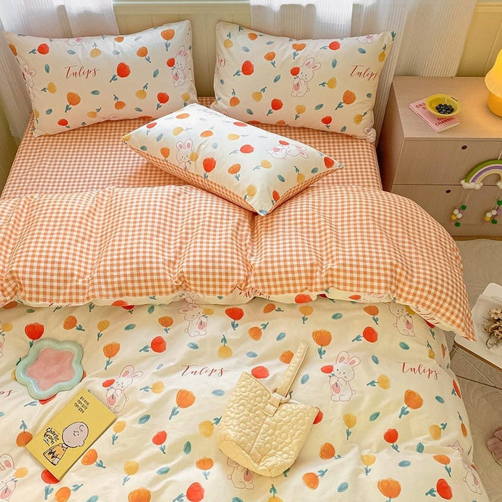 Printed Cartoon Girl  Quilt Cover Cotton Four-piece Bed Sheet BENNYS