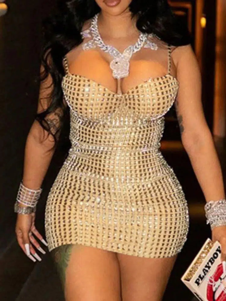 V-Neck Shiny Sequins Bodycon Dress Women-Dresses-Bennys Beauty World