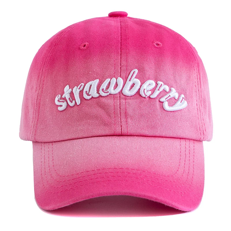 Women Washed Cotton Cap Strawberry Embroidery Baseball Cap