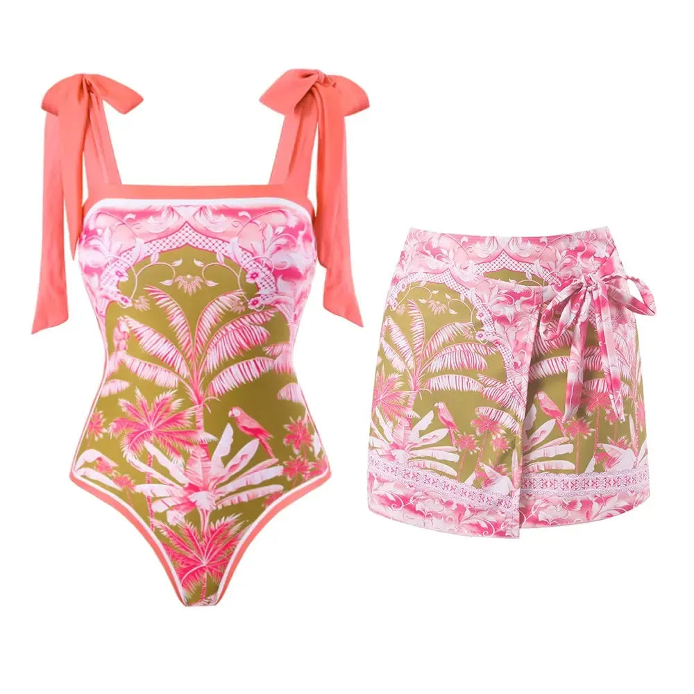 Women Bikini Set Floral Printed Ruffle Bikinis-Swimwear-Bennys Beauty World