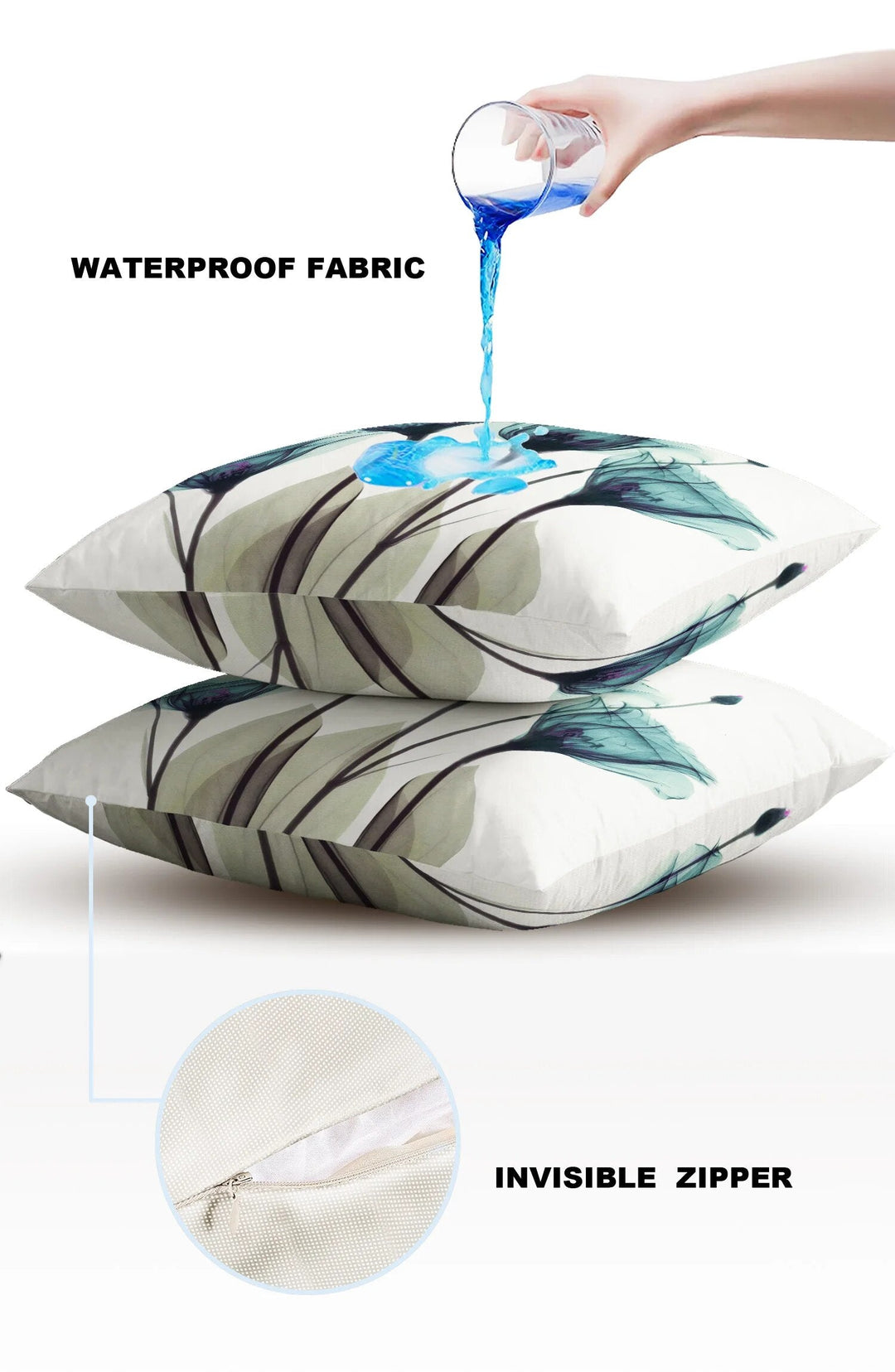 Teal Tulips Waterproof Pillow Cover-Cushion cover-Arlik interiors