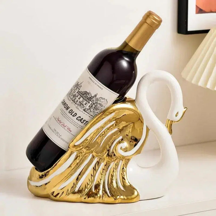 Ceramic Crafts Wine Racks Wine Bottle Storage Container Golden Swan Porcelain Animal Sculptures Home Decoration Accessories-Arlik interiors