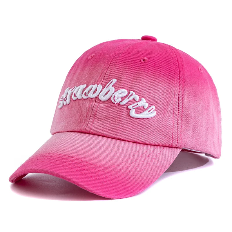 Women Washed Cotton Cap Strawberry Embroidery Baseball Cap