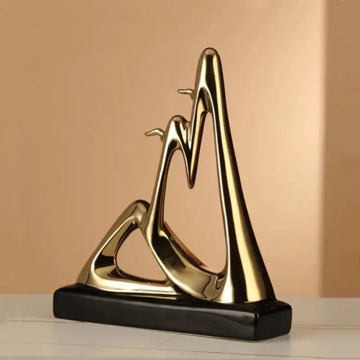 Ceramic Crafts Abstract Geometric Sculpture Hollow Out Gold Mountain Decorative Figurines Home Decoration Accessories-Arlik interiors