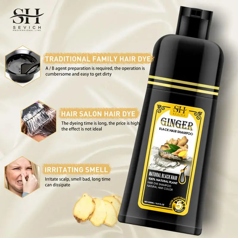 500ml Herbal Hair Dye Black Hair Shampoo