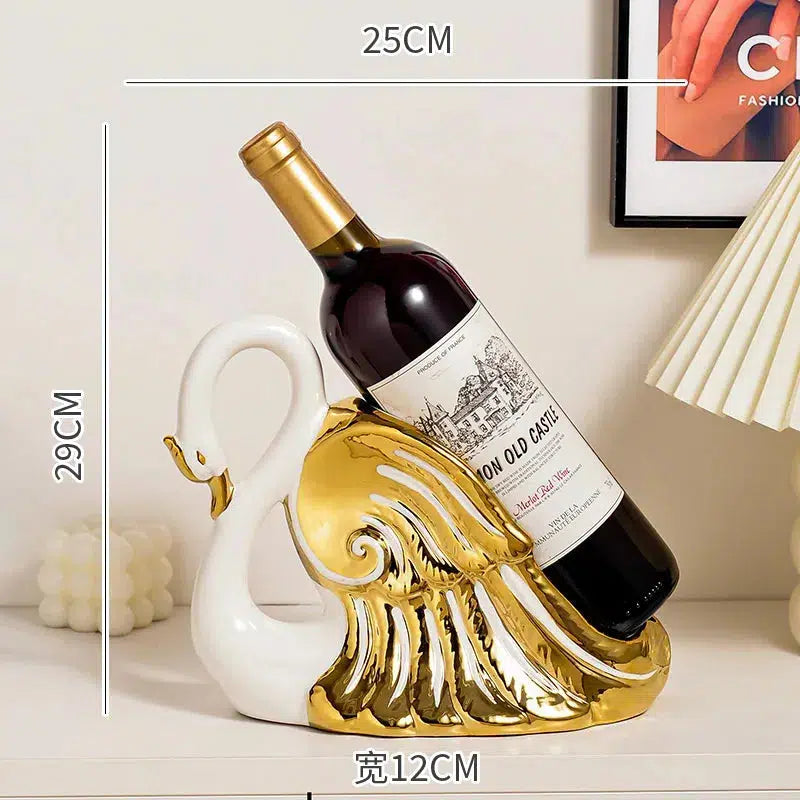 Ceramic Crafts Wine Racks Wine Bottle Storage Container Golden Swan Porcelain Animal Sculptures Home Decoration Accessories-Arlik interiors